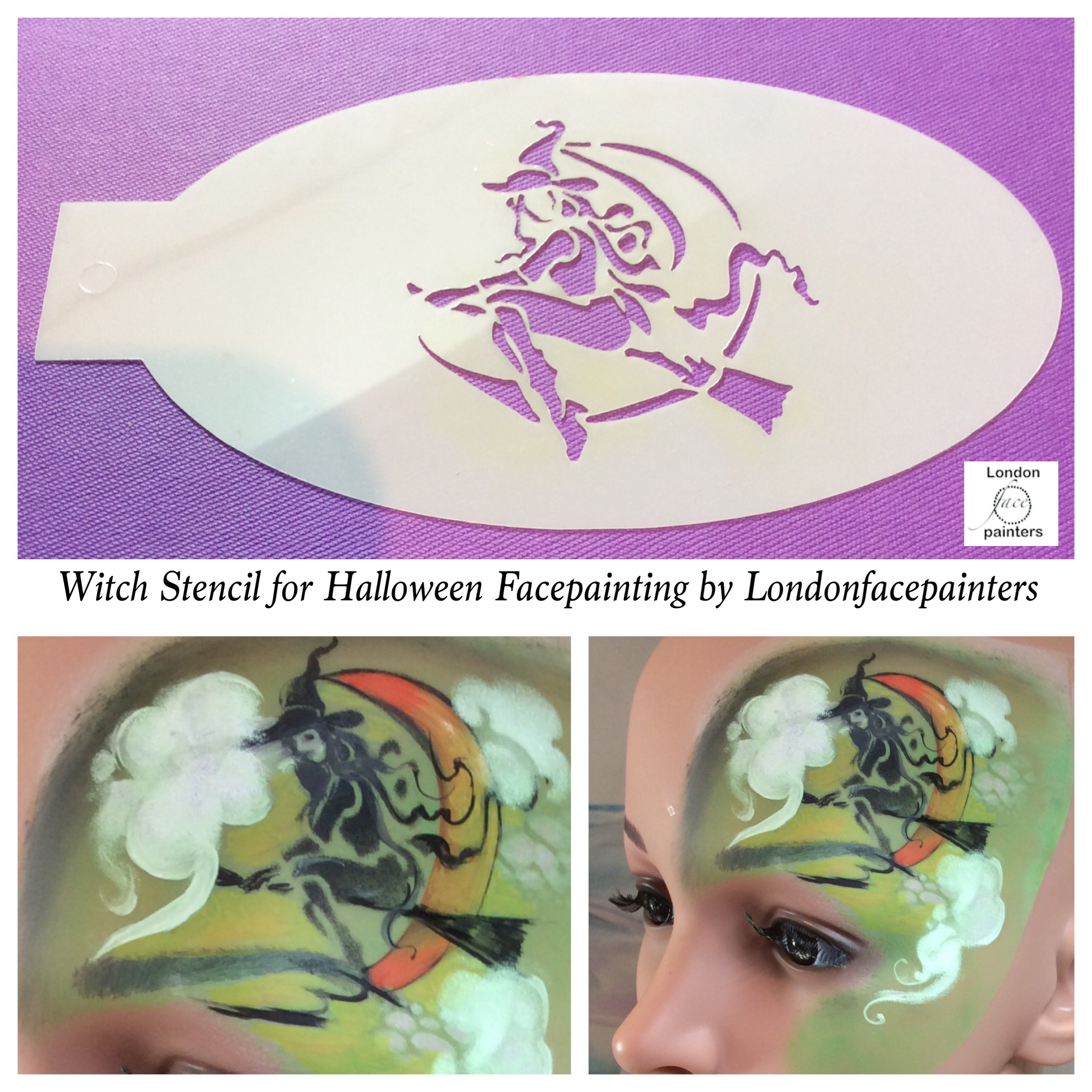 London Face Painters Halloween Witch face painting stencil no 1
